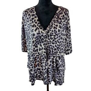 SEW IN LOVE Women's Blouse 3X Animal Print Ruffled Black Cream Lightweight